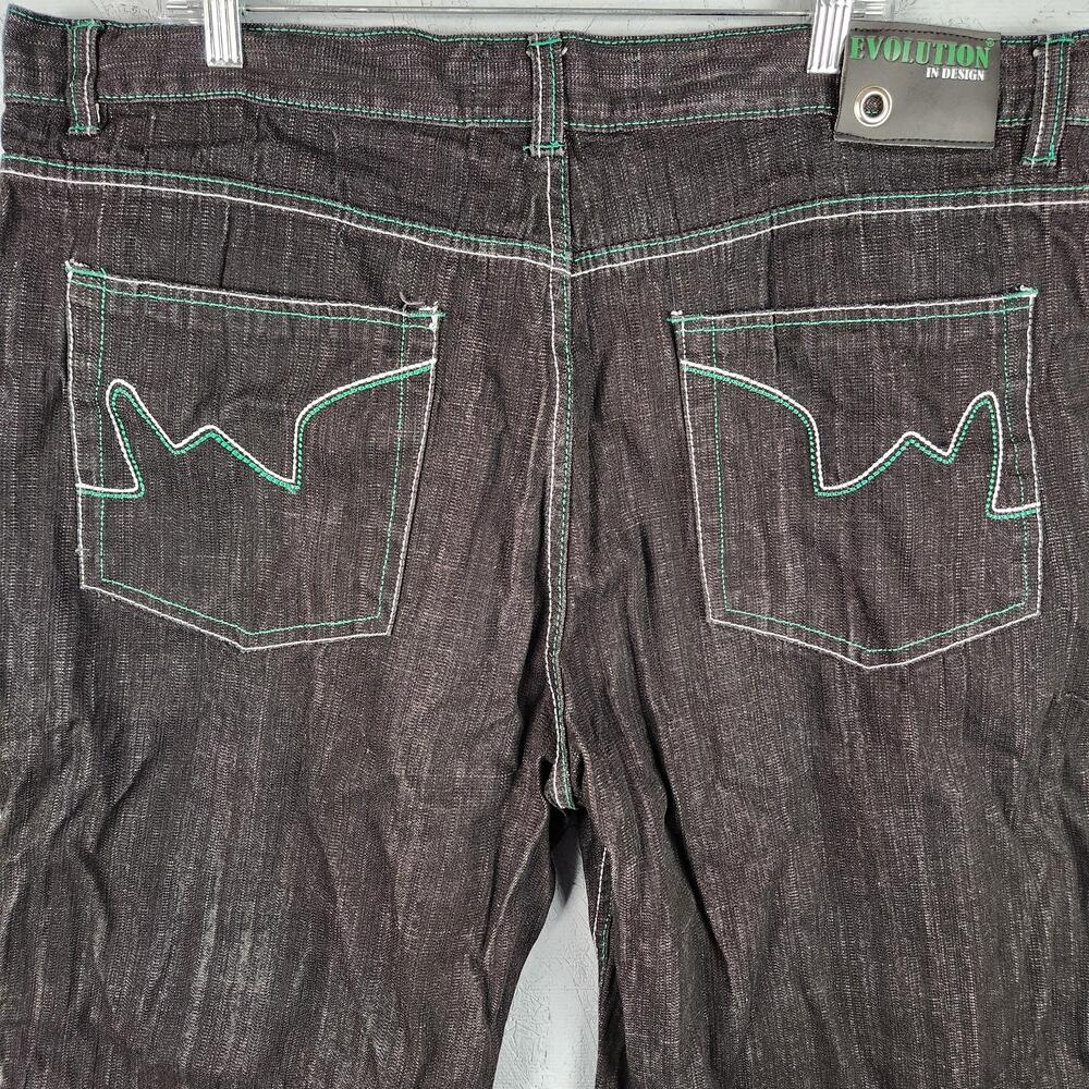 Vintage Evolution Shorts Mens 44 Black Black Denim Grunge Wide Leg Baggy Y2k